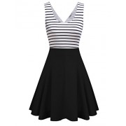 MISSKY Women's Striped Long Sleeve Scoop Neck and V Neck Swing Mini Cocktail Dress - ワンピース・ドレス - $11.35  ~ ¥1,277