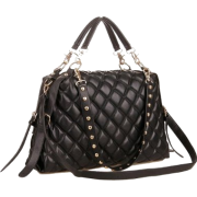 MIZU Black Trendy Diamond Quilted Versatile Studded Straps Office Tote Hobo Top Double Handle Satchel Handbag Purse Shoulder Bag - Hand bag - $29.99 