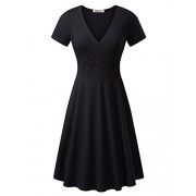 MSBASIC Women's Deep V Neck Short Sleeve Unique Cross Wrap Casual Flared Midi Dress - sukienki - $12.99  ~ 11.16€
