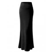 MSBASIC Women's Modal Solid Flared Super Soft Fold Over Maxi Skirt - Skirts - $16.99 