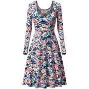 MSBASIC Womens Vintage Floral Print Long Sleeve Round Neck Casual Flared Midi Dress - Dresses - $19.88  ~ £15.11