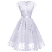 MUADRESS Women's Vintage V-Neck Floral Lace Bridesmaid Dress Cap-Sleeve - Dresses - $52.99  ~ £40.27