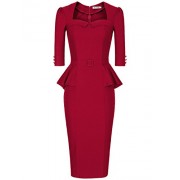 MUXXN Women's 50s 3/4 Sleeve Peplum Business Pencil Dress - Dresses - $59.99 
