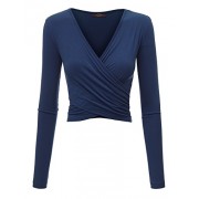 Made By Johnny MBJ Womens Long Sleeve Cross Wrap Fitted Crop Top - Košulje - kratke - $22.79  ~ 144,78kn