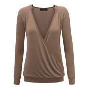 Made By Johnny MBJ Womens Long Sleeve Wrap Front Deep V-Neck Hoodie Shirt - Shirts - $25.64 