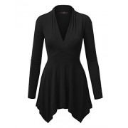 Made By Johnny MBJ Womens V Neck Long Sleeve Empire Line Panel Tunic Top - Рубашки - короткие - $28.50  ~ 24.48€
