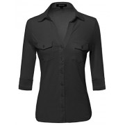 Made by Emma MBE Women's Button Down Cotton Spandex Side Rib Panel Blouse - Košulje - kratke - $8.97  ~ 56,98kn