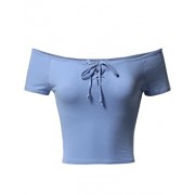 Made by Emma Women's Solid Cap Sleeves Front Lace Up Detail Crop Top - Hemden - kurz - $8.97  ~ 7.70€