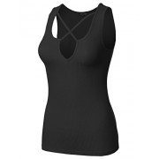 Made by Emma Women's Solid Sleeveless Spaghetti Strap Cross Strap Cage Front Tank Top - Рубашки - короткие - $6.38  ~ 5.48€