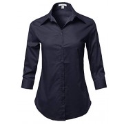 Made by Emma Women's Work Basic Solid Stretch Popline 3/4 Sleeve Button Down Shirt Blouse - Košulje - kratke - $9.97  ~ 63,34kn