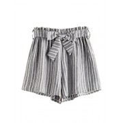 MakeMeChic Women's Casual Striped Elastic Waist Self Tie Shorts - Shorts - $22.99 