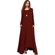 MakeMeChic Women's Long Sleeve Casual Loose Pocket Maxi Long Party Dress - sukienki - $24.99  ~ 21.46€