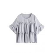 MakeMeChic Women's Ruffle Trim Bell Sleeve Blouse Babydoll Top - 上衣 - $15.99  ~ ¥107.14