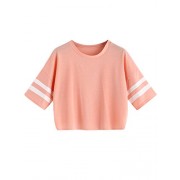 MakeMeChic Women's Short Sleeve Oversized Striped Summer Crop Tee T-Shirt Top - 上衣 - $12.99  ~ ¥87.04