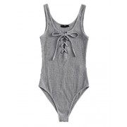 MakeMeChic Women's Sleeveless Lace Up Knit Sexy Leotard Bodysuit - Underwear - $21.99 