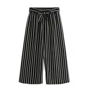 MakeMeChic Women's Striped Belted Wide Leg Cropped Palazzo Pants - Pantalones - $24.99  ~ 21.46€