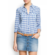 Mango Women's Check Print Shirt Electric Blue - Košulje - kratke - $24.99  ~ 158,75kn