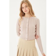 Mauve Buttoned Cable Knit Cardigan Long Sleeve Sweater - Pulôver - $24.75  ~ 21.26€