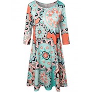 Melynnco Women's 3/4 Sleeve Floral Print Summer Casual Shift Pocket Tunic Dress - 连衣裙 - $15.88  ~ ¥106.40