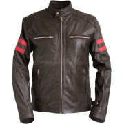 Men Dark Brown Leather Biker Jacket - Jacket - coats - $264.00 