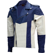 Men Two Tone Blue & White Leather Jacket - Jacket - coats - $248.00 