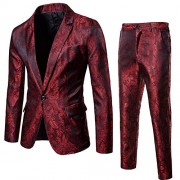 Mens 2 Piece Paisley Dress Suit One Button Party Wedding Blazer Pants Sets - Suits - $65.99  ~ £50.15