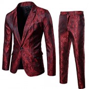 Mens 2 Piece Paisley Dress Suit One Button Party Wedding Blazer Pants Sets - Jaquetas - $65.99  ~ 56.68€
