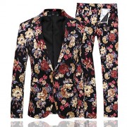 Mens 2 Piece Suit Notched Lapel Floral 1 Button Slim Fit Prom Tweed Suit - Suits - $75.99 