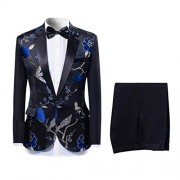 Mens 2-Piece Suits One Button Floral Blazer Dinner Jacket and Pants - Suits - $80.99 