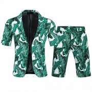 Men's 2 Piece Tropical Beach Floral Print Short Sleeve Aloha Hawaiian Suit - Suits - $69.99  ~ £53.19