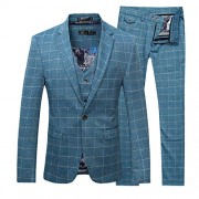 Mens 3-Piece Plaid Suit Set Modern Fit Jacket Tux Blazer Vest Pants - Sakoi - $92.99  ~ 79.87€