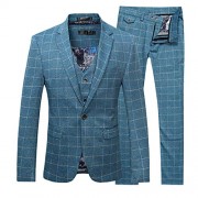 Mens 3-Piece Plaid Suit Set Modern Fit Jacket Tux Blazer Vest Pants - Jaquetas - $92.99  ~ 79.87€