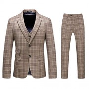 Mens 3-Piece Suit Plaid Modern Fit Single Breasted Smart Formal Wedding Suits - Abiti - $79.99  ~ 68.70€
