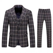 Men's 3-Piece Suit Plaid Slim Fit One Button Single-Breasted Wedding Blazer - Sakkos - $89.99  ~ 77.29€