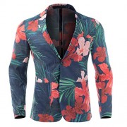 Men's Beach Floral Slim Casual Blazer Two Button Long Sleeve Sport Coat Jacket - Shirts - $59.99 