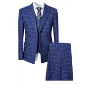 Mens Blue Slim Fit 3 Piece Checked Suits Double Breasted Vintage Fashion - Sakkos - $98.99  ~ 85.02€