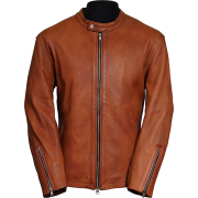 Mens Brown Racer Leather Jacket Outfit - Jacket - coats - $216.00 