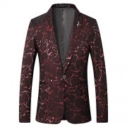 Mens Casual Lightning Print Blazer 1 Button Dress Suit Jacket Dinner Sport Coat - Srajce - kratke - $42.99  ~ 36.92€