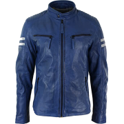 Mens Casual Sheepskin Blue Leather Motorcycle Jacket - Jacket - coats - 214.00€  ~ $249.16
