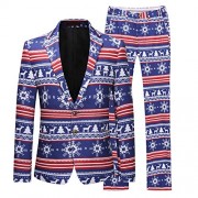 Mens Christmas Suits Two Button Slim Fit 2 Piece Set in Funny Prints - Suits - $87.99 