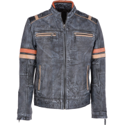 Mens Distressed Blue Leather Jacket - Jacket - coats - $267.00 