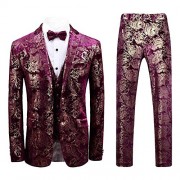Men's Dress Floral Suit Single-Breasted 3 Pieces Slim Fit 2 Buttons Suit - Sakkos - $79.99  ~ 68.70€