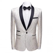 Mens Floral Jacquard Dress Suit Jacket 1 Button Print Tux Blazer Sport Coat - Shirts - $52.99 