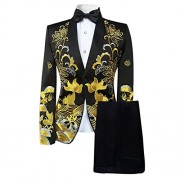 Mens Floral Sequin Embroidered Dress 2 Piece Suit Slim Fit Blazer Jacket Pants - Suits - $59.99  ~ £45.59