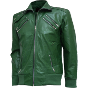 Mens Green Biker Zipper Leather Jacket - Jacket - coats - $215.00 
