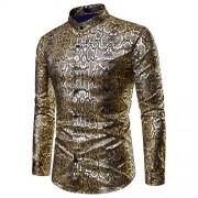 Mens Long Sleeve Top Blouse Leopard Python Pirnt Casual Button Down Dress Shirt - Shirts - $21.99 
