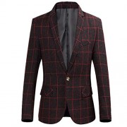 Men's One Button Plaid Blazer Slim Fit Suit Jacket Autumn Sports Coat - Shirts - $39.99 