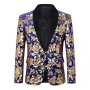 Mens Sequin Floral Dress Suit Jacket 1 Button Tux Blazer Sport Coat - Suits - $65.99 