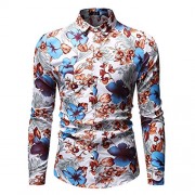 Men's Shirt Stylish Slim Fit Button Down Long Sleeve Floral Shirt - Shirts - $24.97 