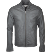 Mens Simple Grey Biker Leather Jacket - Jacket - coats - $220.00 